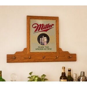 Vintage Miller Lite Beer Bar Mirror/Sign W/ Peg Shelf Attached 35"x25" Lg Retro